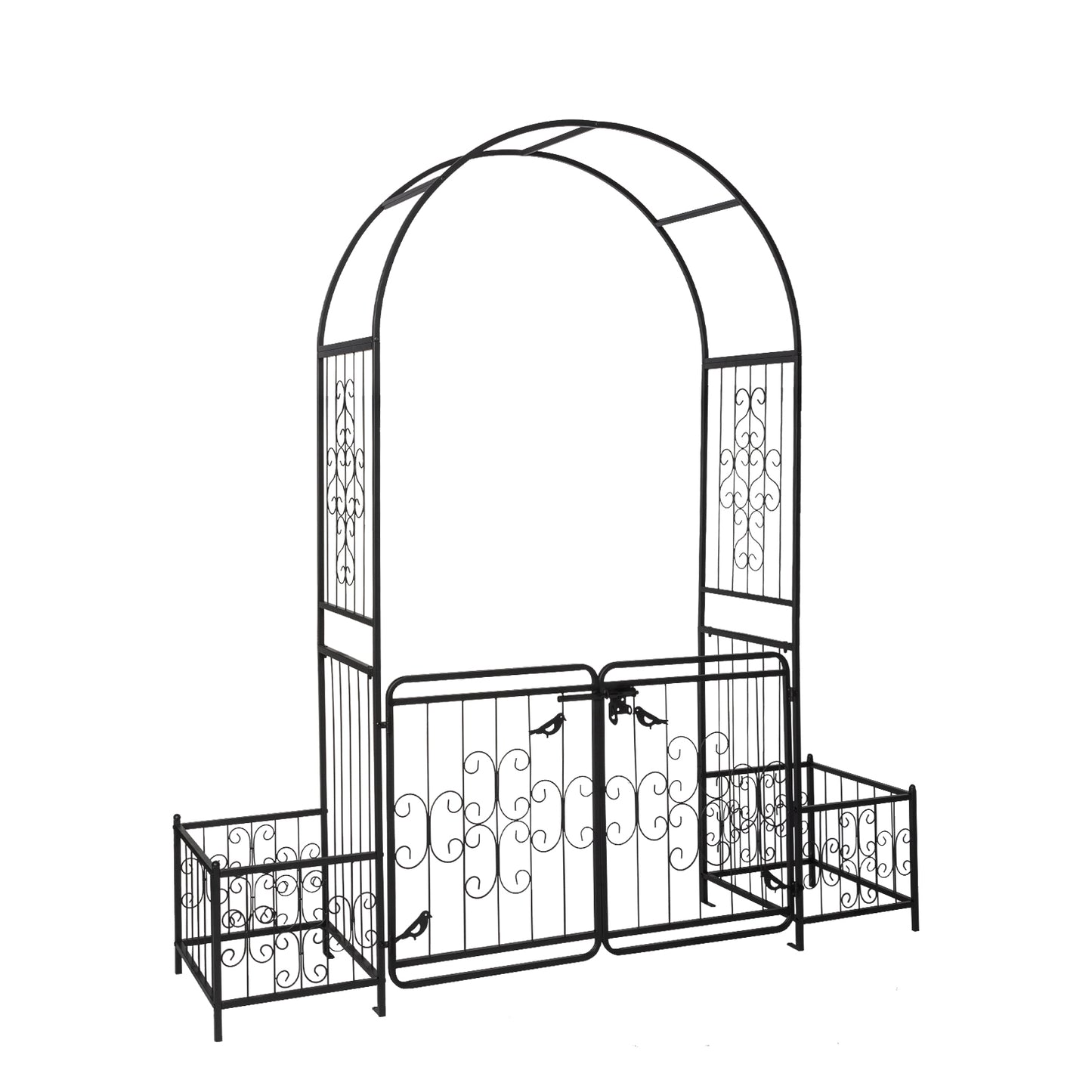 Garden Arbor Arch With Gate And Planter Box, Wedding Arch Archway For Ceremony Party, Trellis For Plant Climbing, Christmas Decorations Pergola For Backyard, Lawn, Patio, Yard