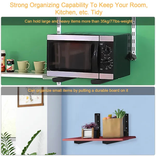 L-Shaped Microwave Wall Mount Shelf, Rust Resistant Carbon Steel Bracket With 35KG Weight Capacity, Easy Installation Adjustable Floating Holder For Home Office--Black