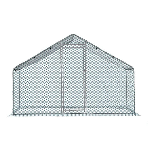 2X2X2m&6.5x6.5x6.5ft Silver Chicken Coop With Pointed Roof, 180g PE Rain Cloth, Metal Chicken And Rabbit Cage