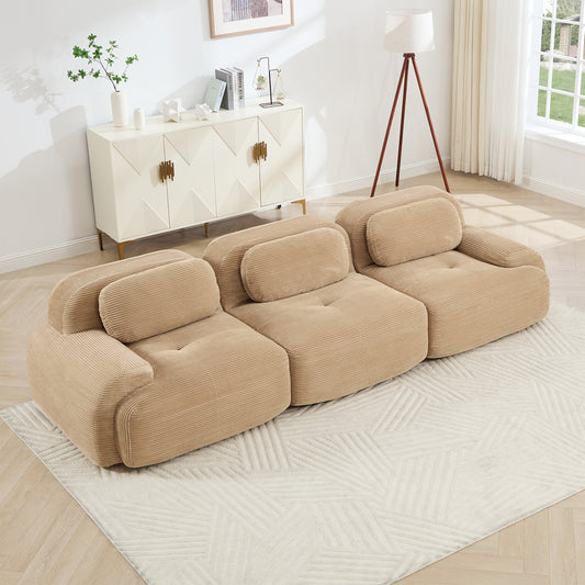 3-seat Sofa PremiumCorduroy Fabric Fabric Modular Multi-combination Anti-slip Design No Assembly Curved Armrests Ergonomic Support High-resilience Sponge For Living Rooms Bedrooms,Camel