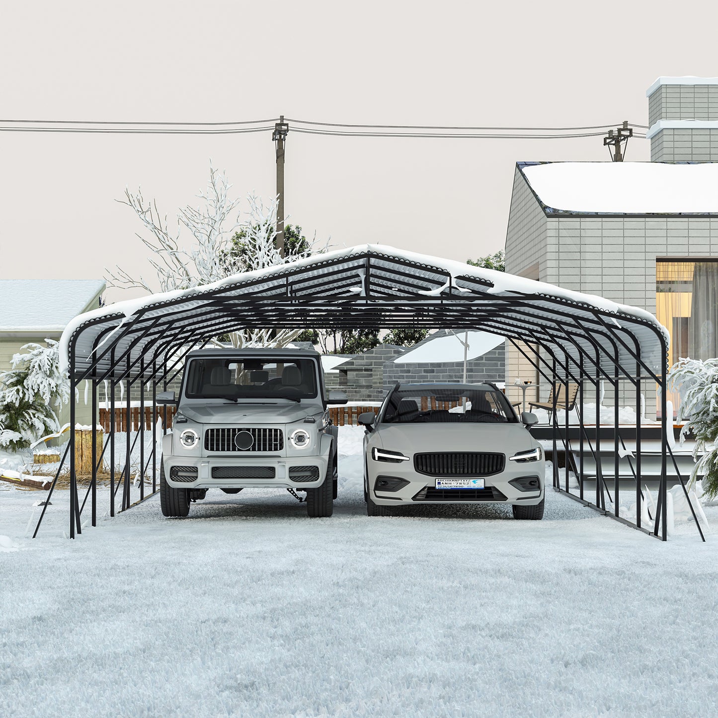 Carport Canopy 20  X30   Heavy Duty Car Port Galvanized Steel Roof, Reinforced Stable Triangle Frame For Snowy Windy Metal Carports Enhanced Base Car Tent For Car,RV,Pickup,Boat,Truck,Tractor