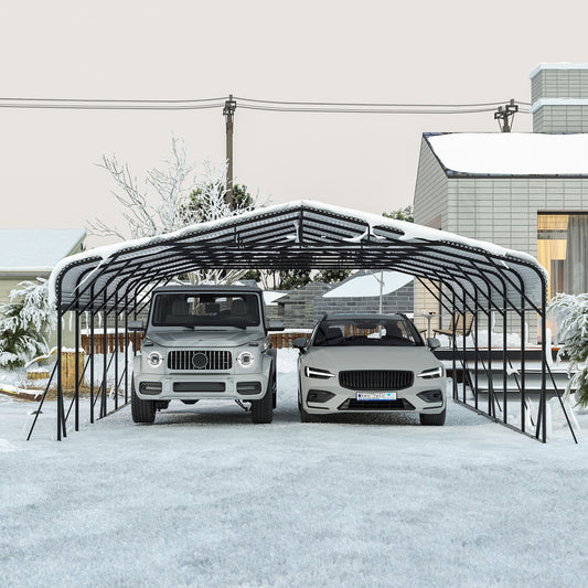Carport Canopy 20  X30   Heavy Duty Car Port Galvanized Steel Roof, Reinforced Stable Triangle Frame For Snowy Windy Metal Carports Enhanced Base Car Tent For Car,RV,Pickup,Boat,Truck,Tractor