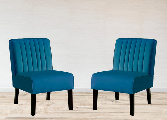 Reese Mid Century Modern Accent Chairs Set Of 2 With Minimalist Design, Elegant Velvet Upholstery And Solid Wood Legs, Ideal For Living Room Or Bedroom, Blue