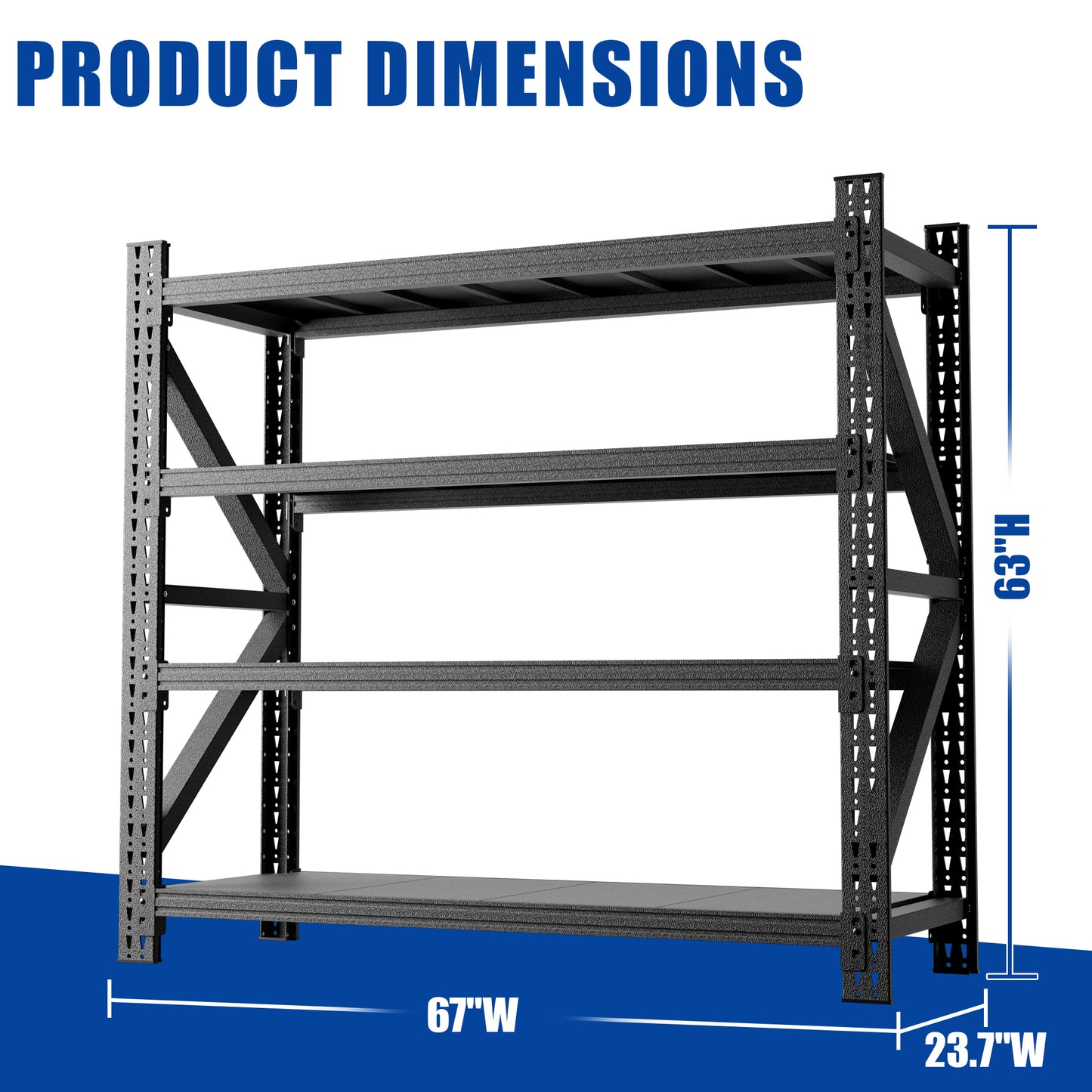 5000 Lbs Heavy Duty Garage Shelving, 4-Shelf Adjustable Metal Storage Unit  63H X 67W X 23.7D  5000LBS Capacity Industrial Shelving For Warehouse, Black