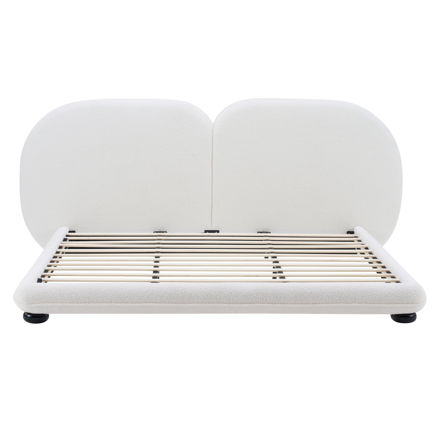 Extra Thick Upholstered Platform Bed Frame With Luxury Split Headboard, Teddy Fleece Fabric, 800 Lbs Heavy Duty, Easy Assembly, White,King