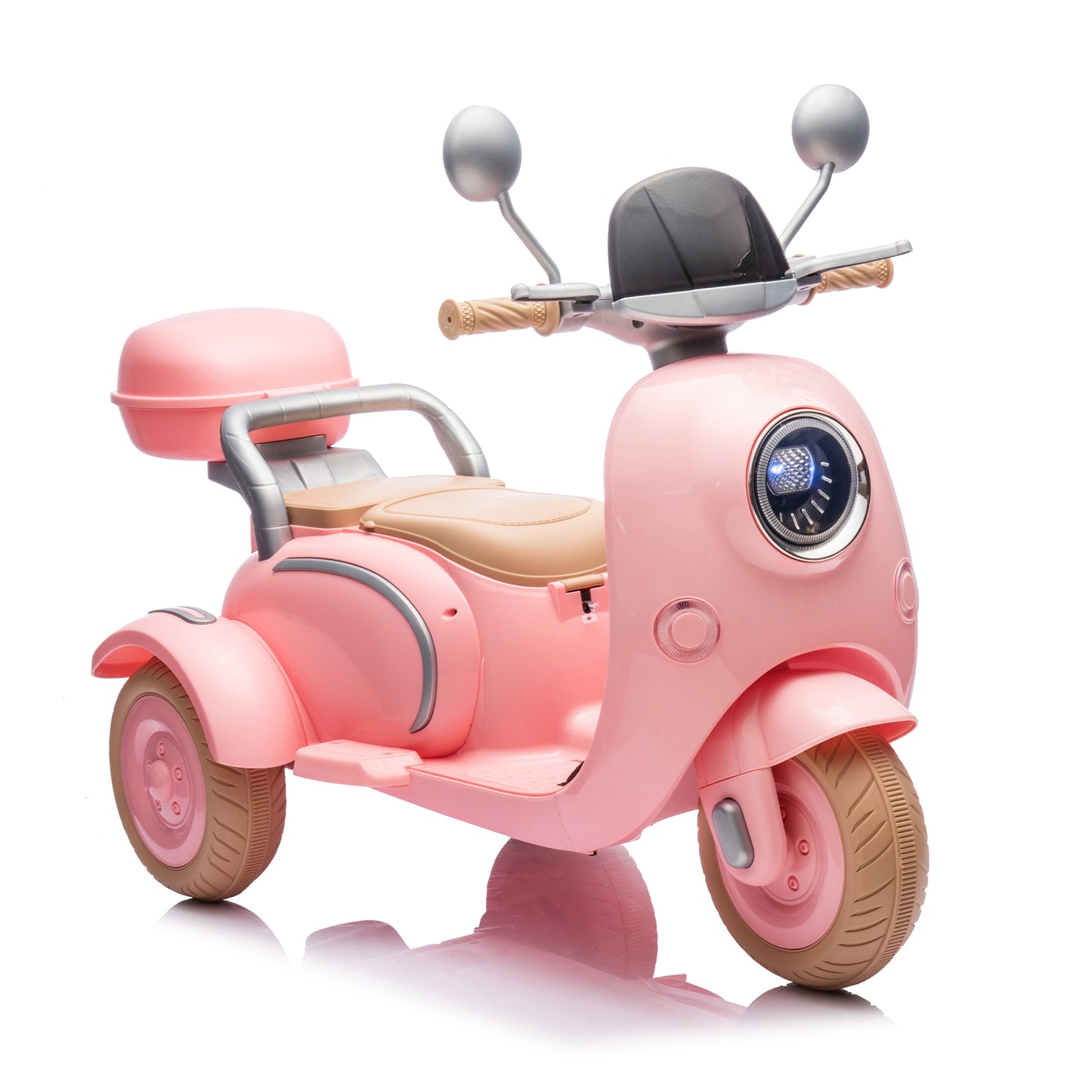 12V Two Motors Kids Ride On Level Up Two-seater  Electric Motorcycle,Three-wheel Toy W Music,Bluetooth,USB,Backseat Flip Seat,Portable Storage Hooks&Oversized  Trunk,LED Headlight  For Kids 3-6.