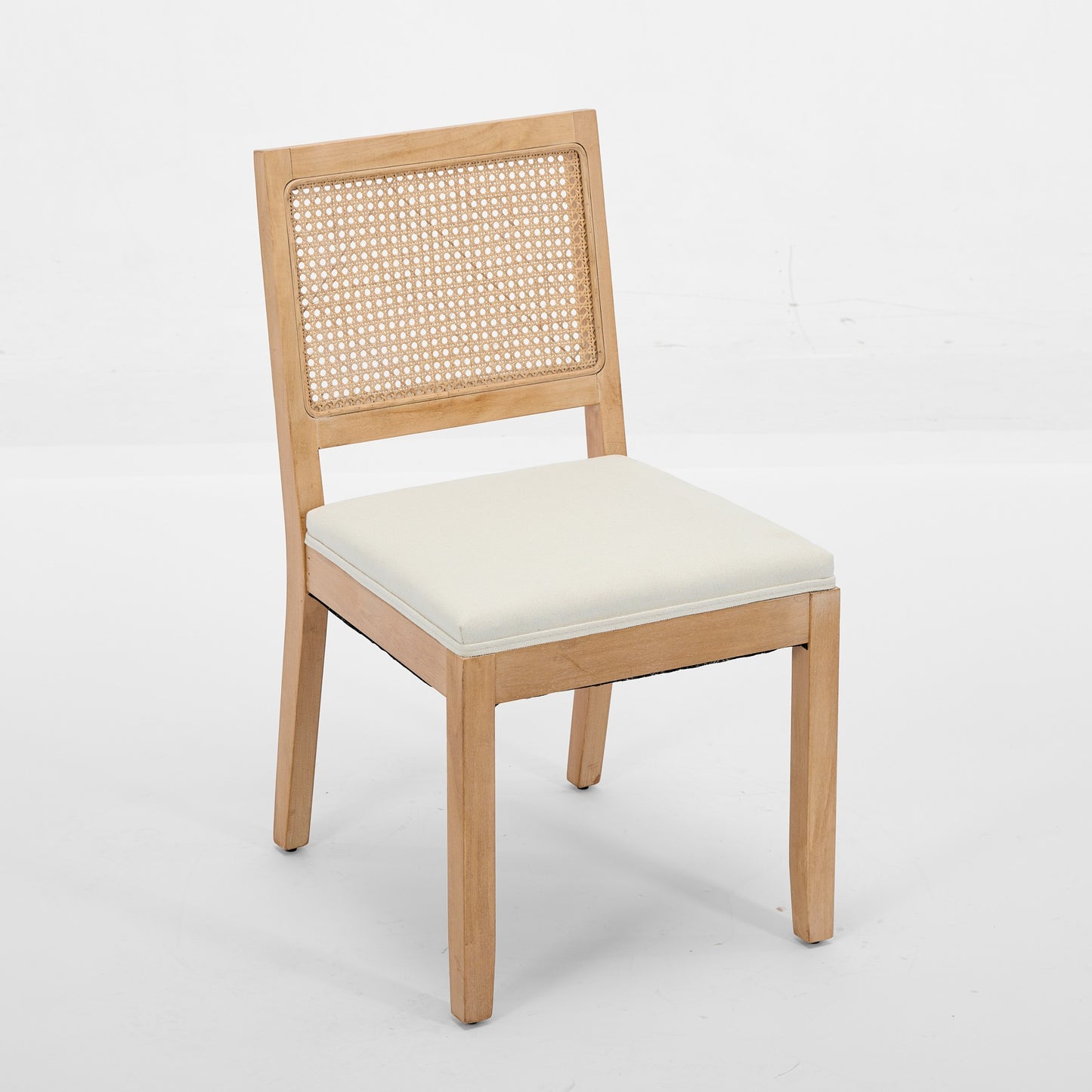 Farmhouse Rattan Dining Chairs Set Of 2, Mid Century Modern Kitchen & Dining Room Chairs, Cane Upholstered Kitchen Side Chair With Natural Hardwood Frame, Beige
