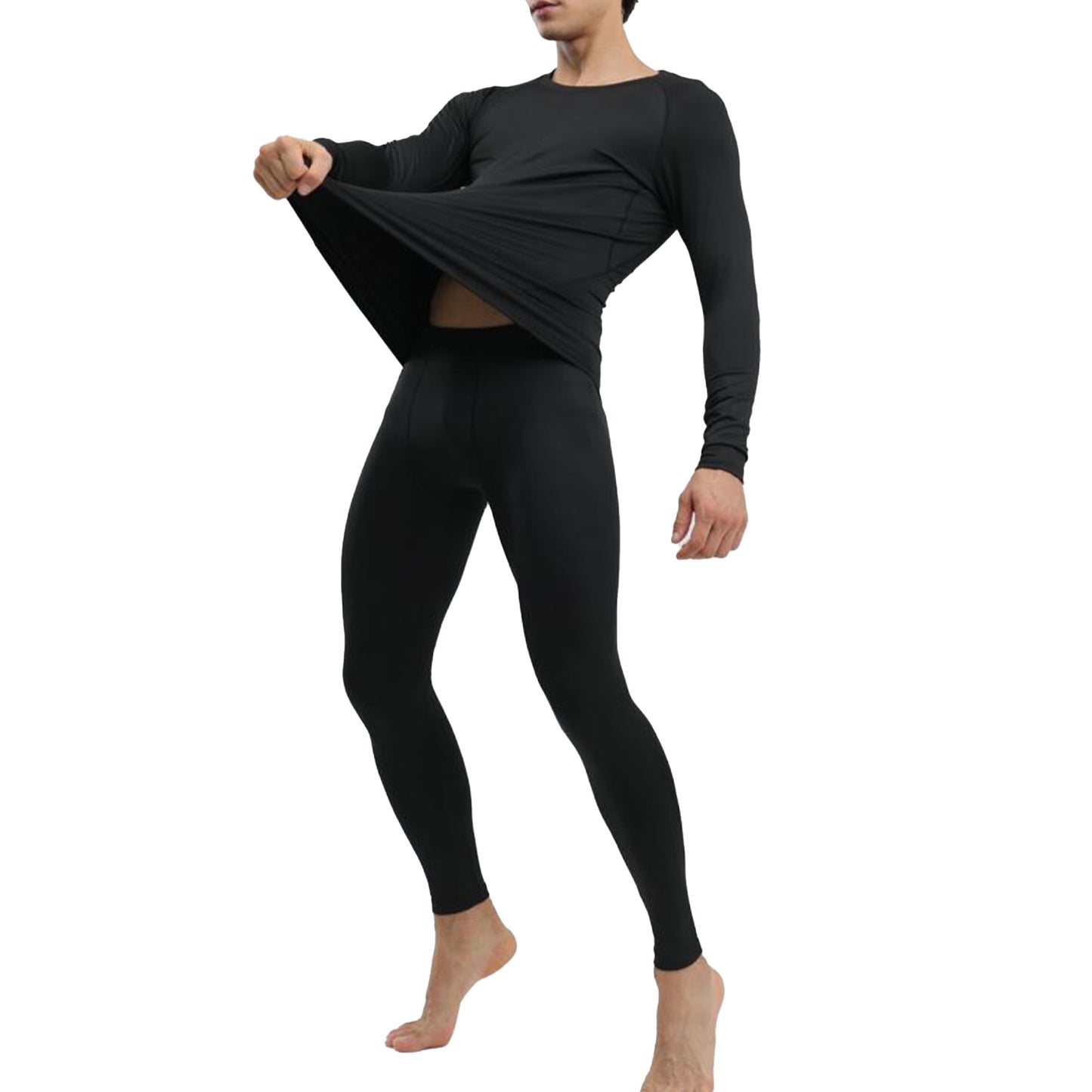 Men's Thermal Underwear Black Stylish Soft Close Fitting Men Cold Weather Top Bottom Set Base Layer For Autumn Winter XXXL