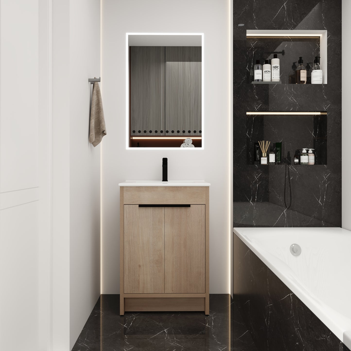 Freestanding Bathroom Vanity With White Ceramic Sink & 2 Soft-Close Cabinet Doors   KD-PACKING ,BVB02424PLO-G-BL9060B ,W1286S00015