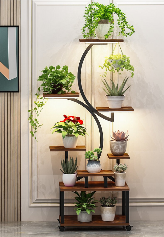 Plant Stand With Grow Lights, 8 Tiered Indoor Plant Shelf, 61 Tall Plant Stand For Indoor Plants Multiple, Metal Plant Flower Holder Stand, S-Shaped Plant Rack For Home Patio