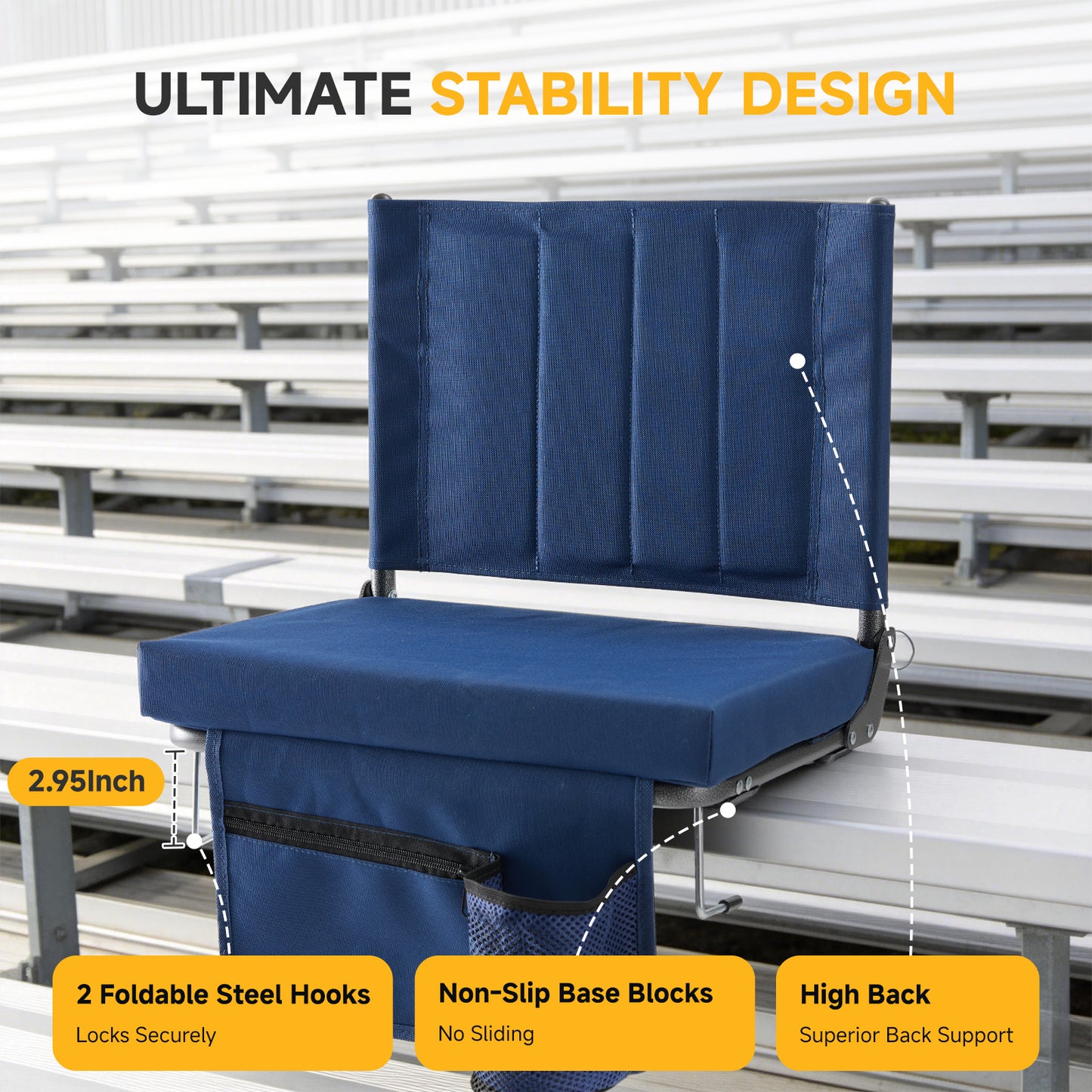 Stadium Seats With Backrest Support, Thick Seats With Cup Holders, Storage Pockets, Padded Shoulder Straps And Built-in Handles, And Step-like Design