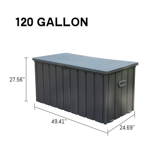 120 Gallon Outdoor Storage Deck Box Waterproof, Large Patio Storage Bin For Outside Cushions, Throw Pillows, Garden Tools, Lockable  Dark Gray