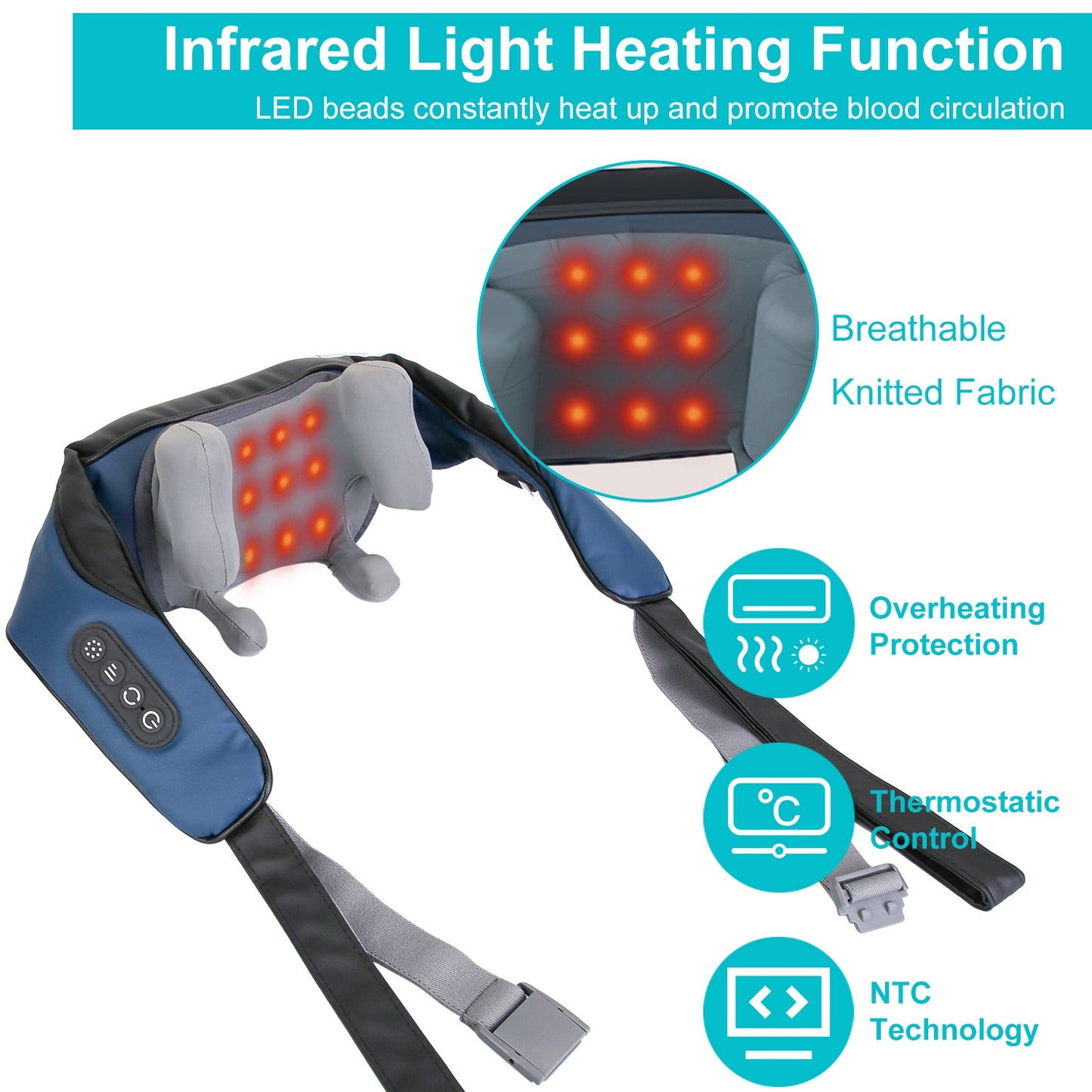1Pc Electric Neck Shoulder Massager With Infrared Light Heating 3 Massage Modes Speeds Kneading Grasping Shiatsu Massage Pillow For Back Arms Thighs Release Pain