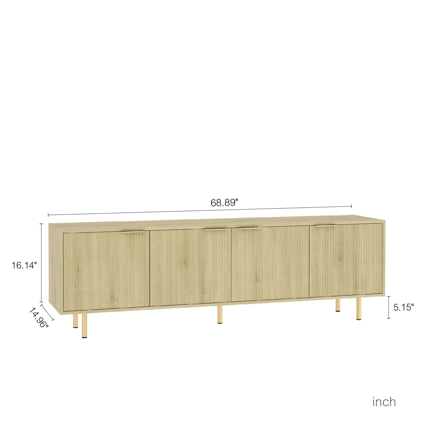 Wood  Modern TV Stand Fluted 68  , Entertainment Center With Storage Doors, TV Console Media Cabinet,  For 55  Inch TV, Living Room