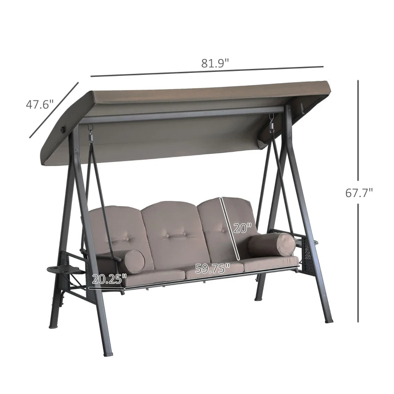 3-Seat Patio Swing Chair, Outdoor Porch Swing Glider With Adjustable Canopy, Removable Cushion, Multiple Packages Shipped. Please Pay Attention To The Dimensions And Weight In The Details.
