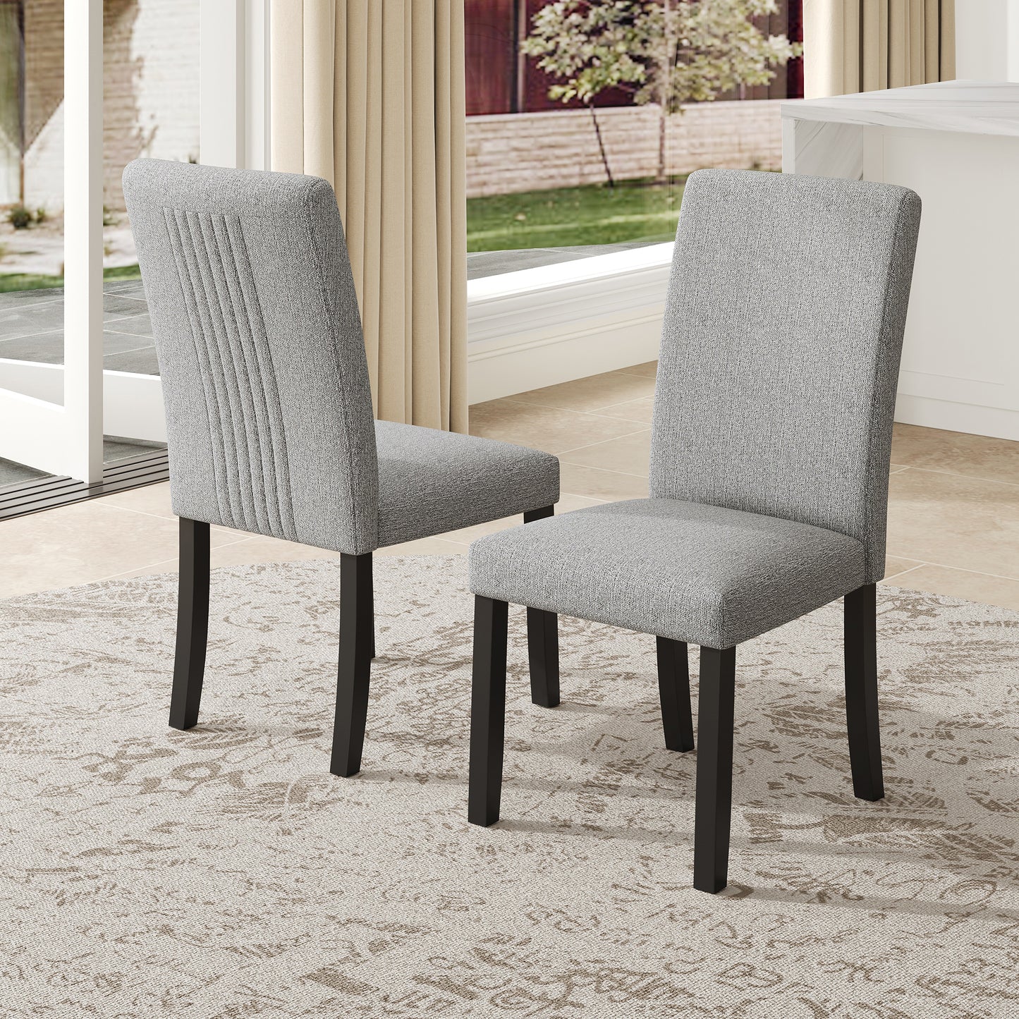 Modern Dining Room Chairs Set Of 4, Accent Diner Chairs Upholstered Fabric Side Stylish Kitchen Chairs With Solid Wood Legs And Padded Seat - Gray