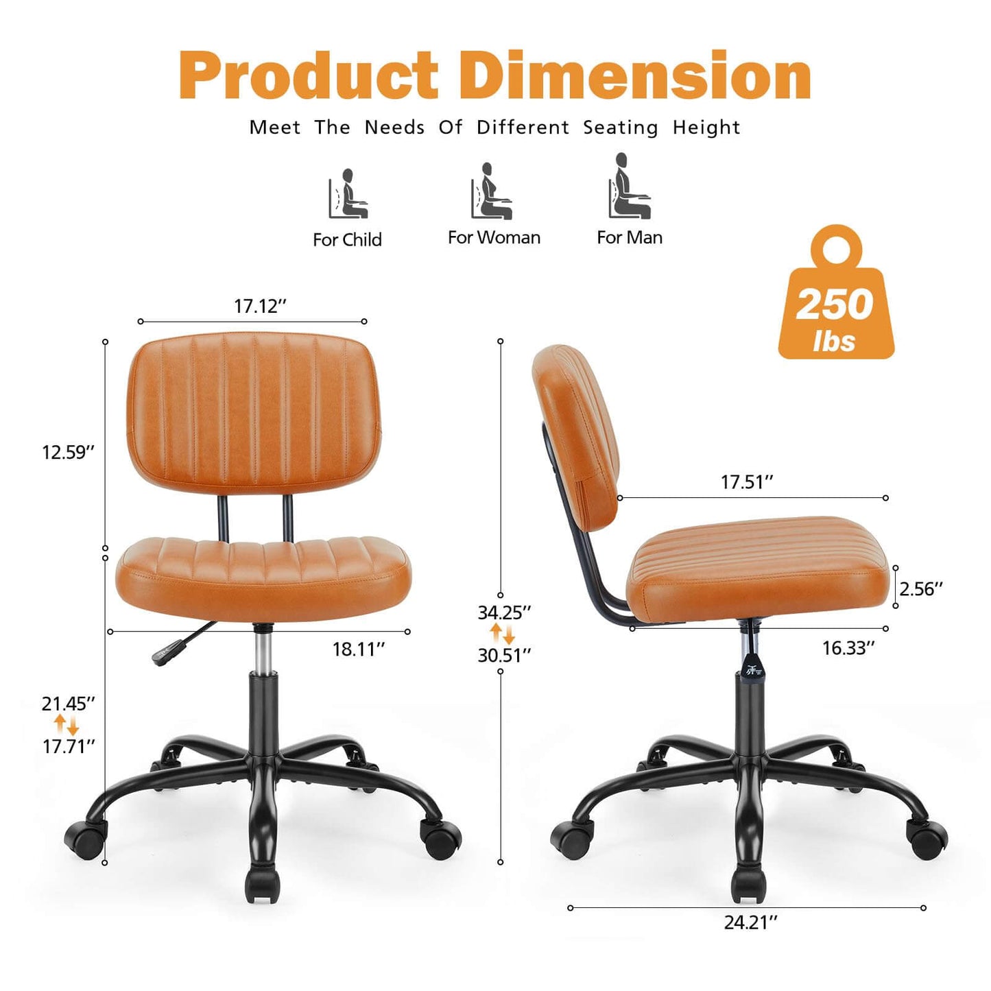 Adjustable Height 360degrees Rolling Swivel Computer Task Chair Without Arm