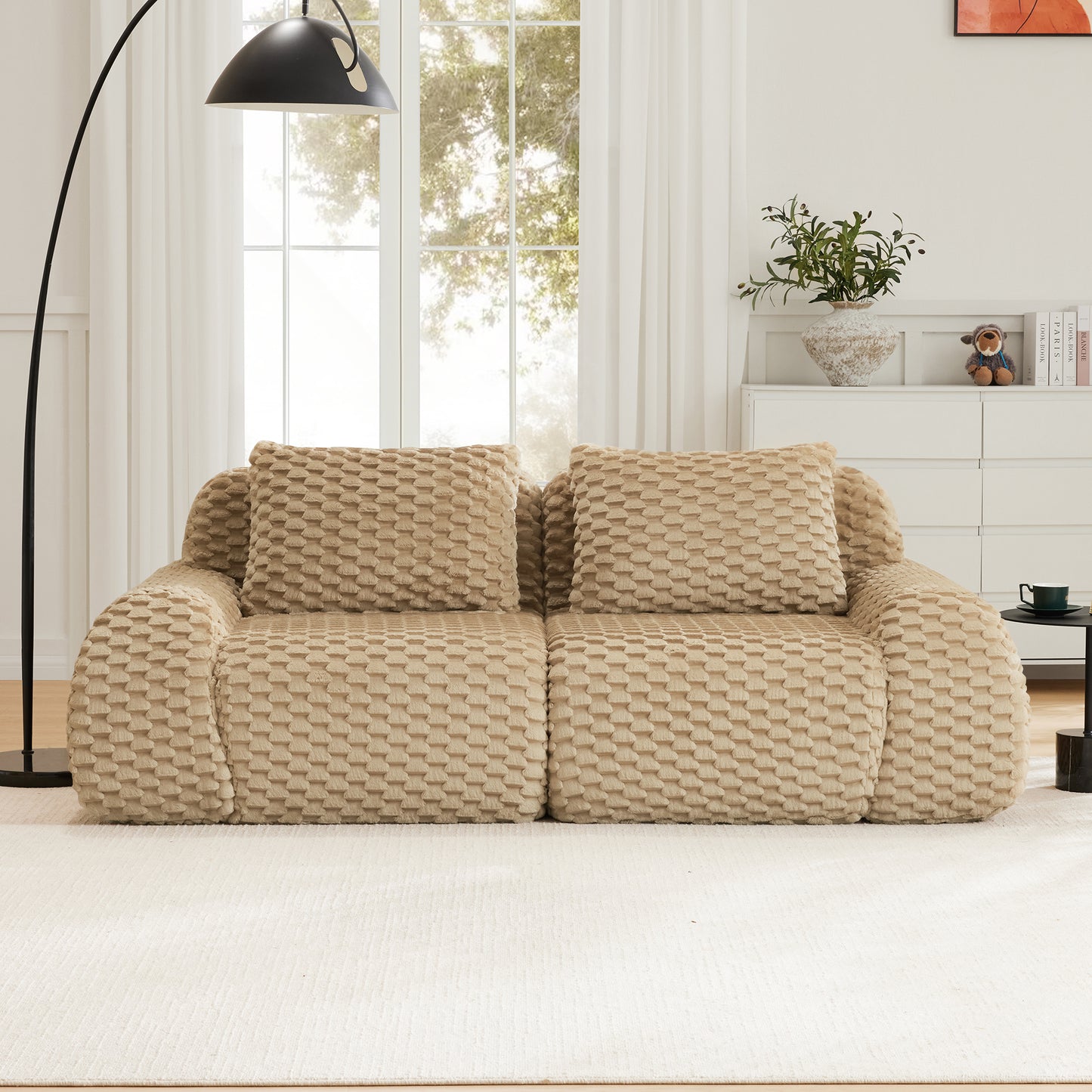 82 Modern Modular Sectional Sofa For Living Room,Flannelette Fabric,highly Textured,Oversized 2-Seater Couch With Deep Seat,Buckle Connection,Anti-slip Design,No Assembly,boneless Sofa,Light