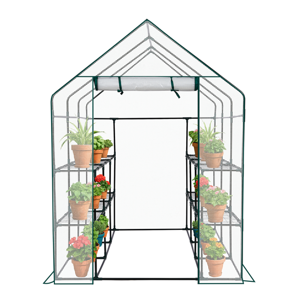Large Walk-in Greenhouse With PE Cover & Side Windows, 12-Shelf Indoor Outdoor Portable Greenhouse For Garden Backyard, 56 X 85 X 77inch, White