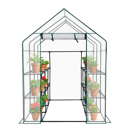 Large Walk-in Greenhouse With PE Cover & Side Windows, 12-Shelf Indoor Outdoor Portable Greenhouse For Garden Backyard, 56 X 85 X 77inch, White