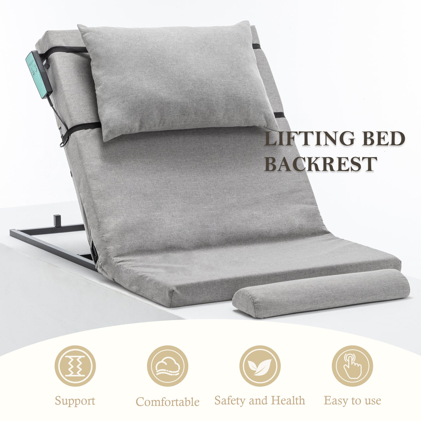 Electric Adjustable Bed Backrest - 300 Lbs Weight Capacity, 4-68 Lift, Machine Washable Fabric  For Elderly, Pregnancy, Patients, Handicap Assistance - Fits Most Bed Frames