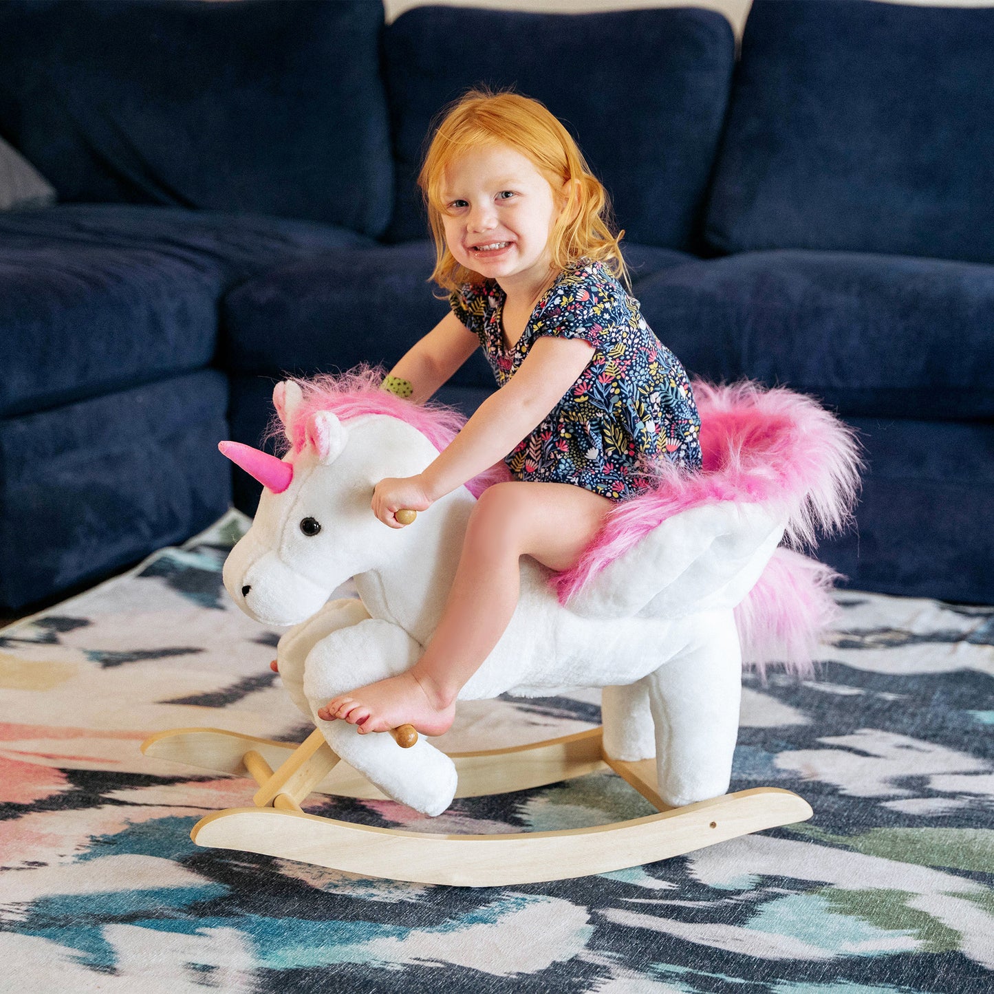 Unicorn Baby Rocking Horse Toy For Kids With Lullaby Song, Plush Ride On Horse With Heavy-Duty Support System, Interactive Toy Pretend Play Toy For Toddlers 18-36 Months