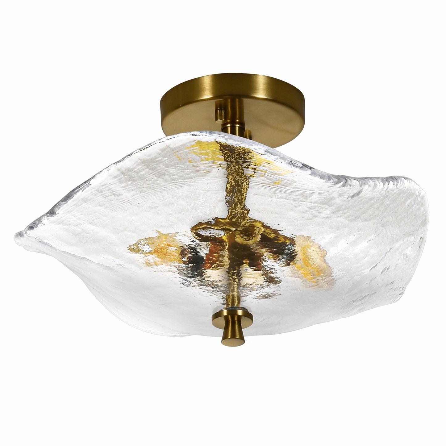 16.5inch Glass Semi Flush Mount Ceiling Light Fixture, 2-Lights Close To Ceiling Light, Modern Gold Ceiling Light Fixture For Bedroom Bathroom Hallway Entryway Kitchen Dining Room
