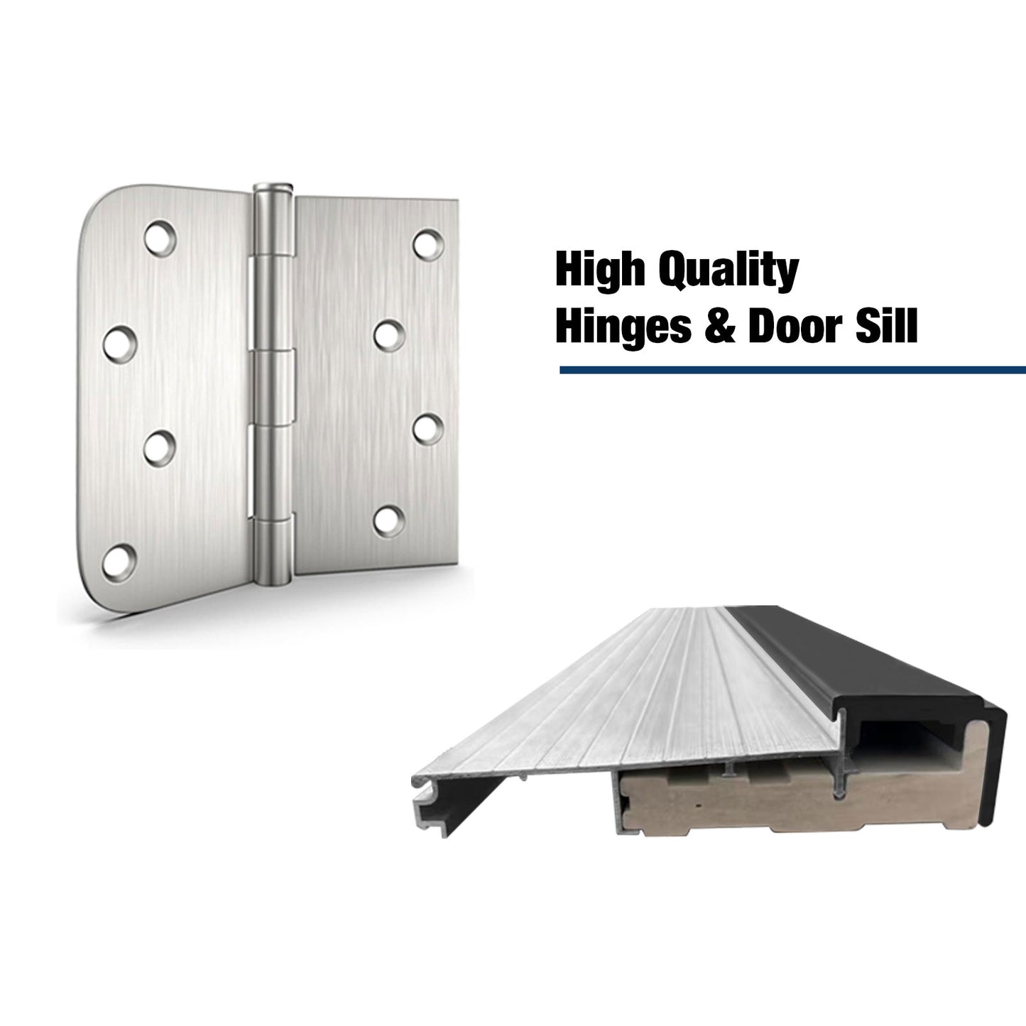 36 X 80 Fiberglass Entry Door, 4-Lite Frosted Glass - Contemporary Style For Home's Front Entrance, Right Hand Inswing, New Packaging 4-9-16 Vinyl Frame, White Finish Knock-Down Entry Door