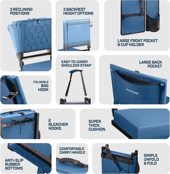 Alpcour Folding Reclining Stadium Seat With Back Support For Bleachers