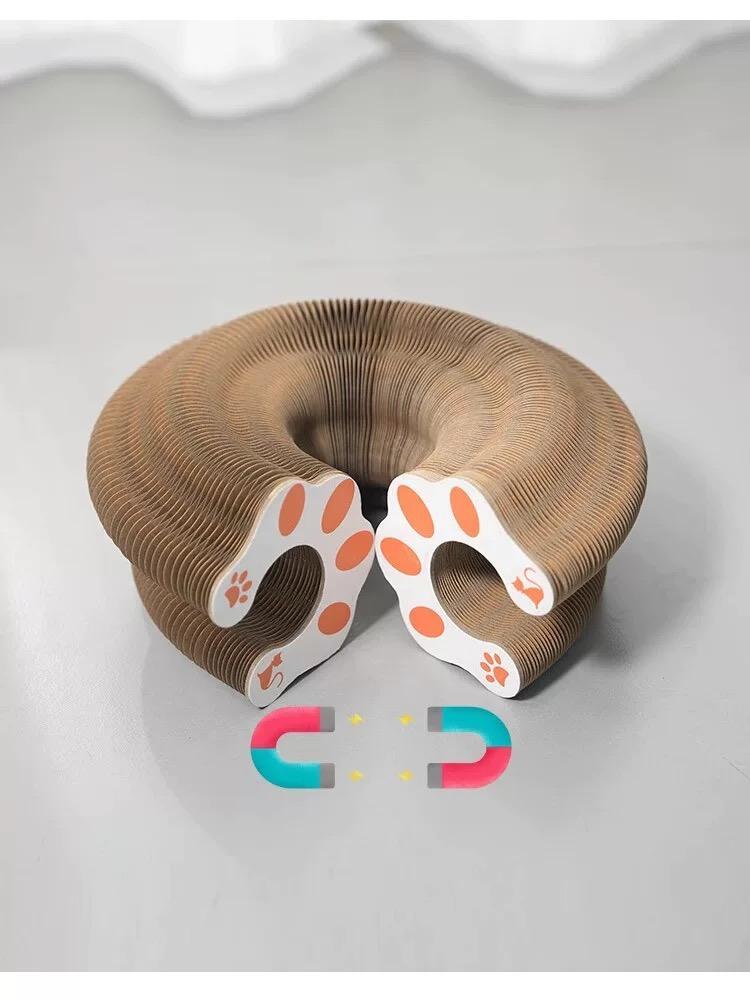 One-piece Cat Scratching Post, Accordion-style Folding Design, Wood Grain, Anti-scratch, Wear-resistant, Interactive Cat Toy.