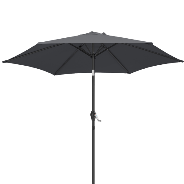 7.5FT Round Outdoor Patio Umbrella With Tilt Adjustment, Crank Lift System, 6 Iron Ribs & Iron Pole, Waterproof UV Protected Polyester Canopy, Gray