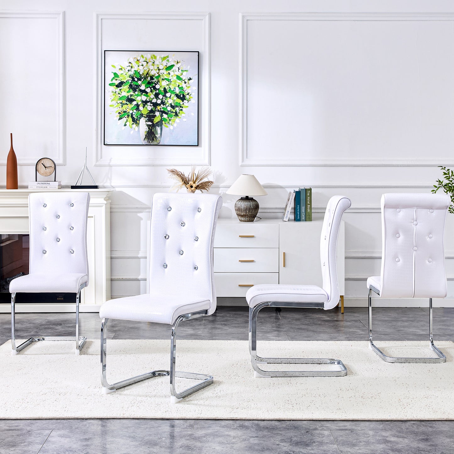 Set Of 2,Retro Alligator Skin Upholstered Dining Chairs,with Crystal Buckle Design And Faux Leather Design,a Touch Of Elegance And Mystery To The Dining Area,Electroplated Metal Legs