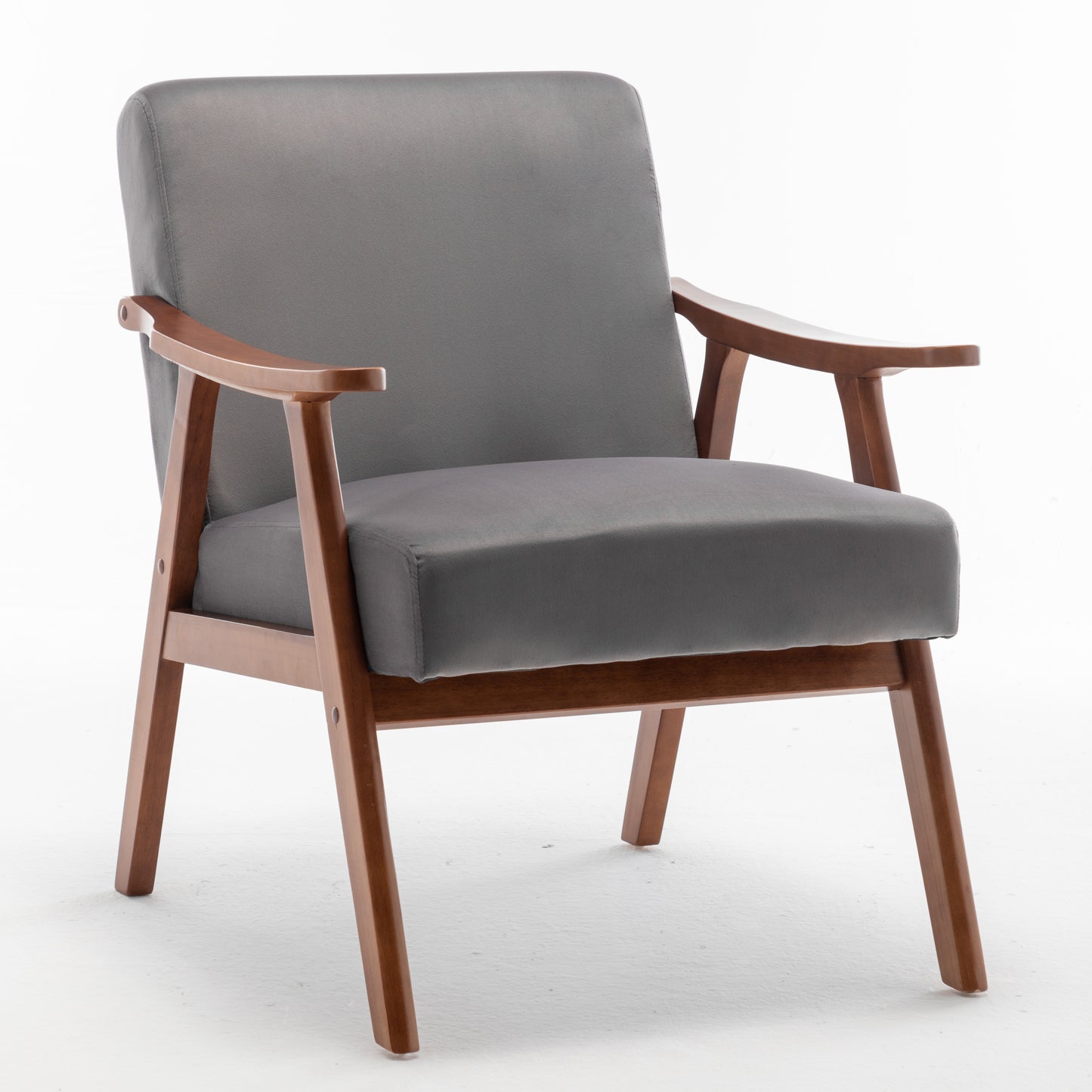 Accent Chair With Velvet Upholstery And Solid Wood Frame, Classic Mid-Century Modern Living Room Furniture For Extra Seating, Grey