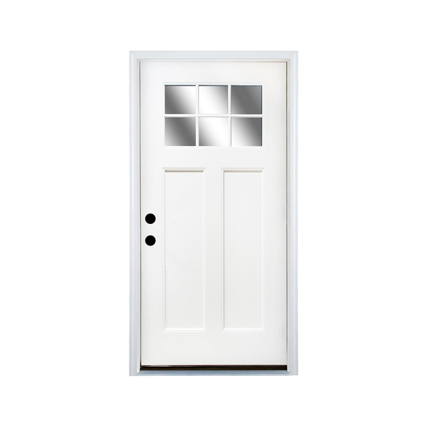 Fiberglass Entry Door, 36 X 80 Door With Brickmould,4-9-16 Vinyl Frame,White Primed, Right Hand Inswing, Front Entry Knock-Down Door, 2-Panel Craftsman, 6-Lite Low-E Glass