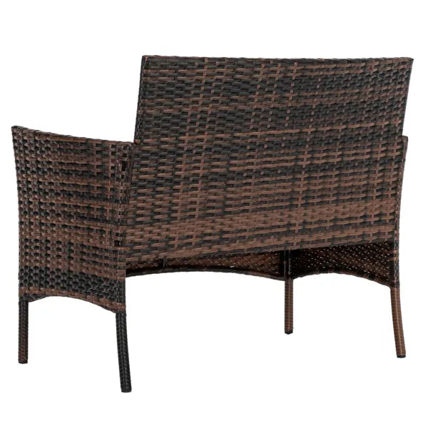 2pcs Arm Chairs 1pc Love Seat & Tempered Glass Coffee Table Rattan Sofa Set Brown Gradient(SAME AS 45313116)