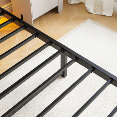 Twin Size Bed Frame Heavy Duty Platform Bed Frame With Headboard, USB Charging Station, LED Bed, No Box Spring Needed, Mattress Foundation, Strong Steel Slats, Noise Free, Black