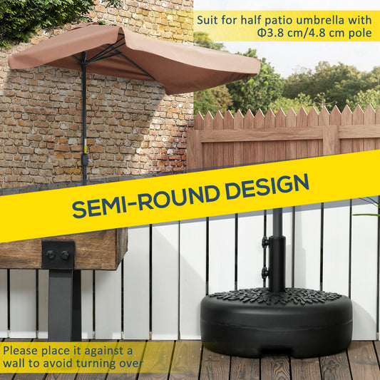 Half Round Umbrella Base, Sand Or Water Filled Half Patio Umbrella Stand Holder For Lawn, Deck, Backyard And Garden, 40lb Capacity Water Or 46lb Capacity Sand, Fit 1.5"or 2" Pole, Black