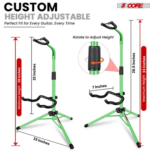 5 Core Guitar Stand Floor Adjustable Heavy Duty W Neck Holder For Acoustic Electric Classic Bass - GSH HD GR