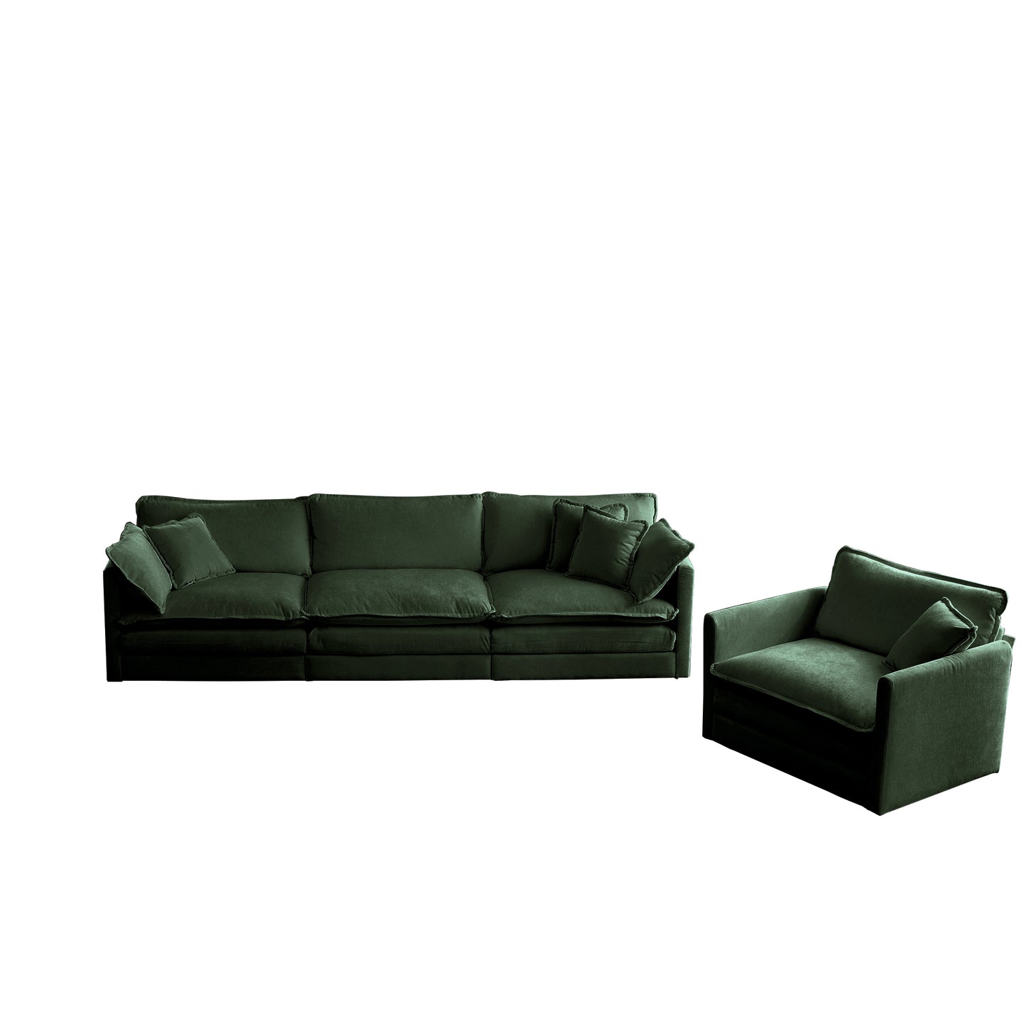 Modern Sofa Couch, 3 Piece Set Extra Deep Seat Sectional Sofa For Living Room, Oversized Sofa, 3 Seat Sofa, Loveseat And Single Sofa, Green Chenille