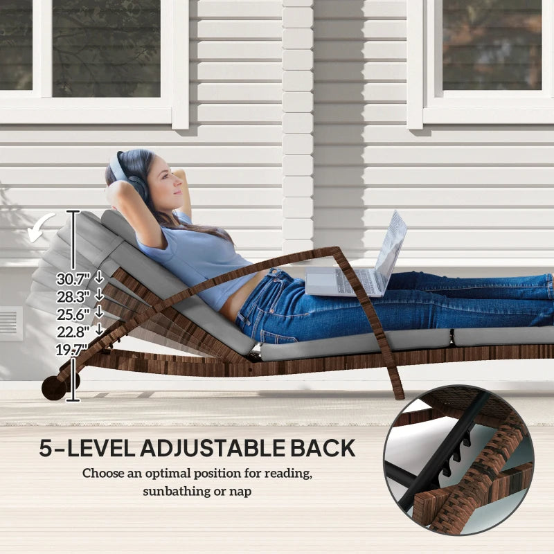 Set Of 2 Wicker Chaise Lounge Chair Outdoor Patio Lounger With 5 Adjustable Back, Wheels, Cushion, Multiple Packages Shipped. Please Pay Attention To The Dimensions And Weight In The Details.
