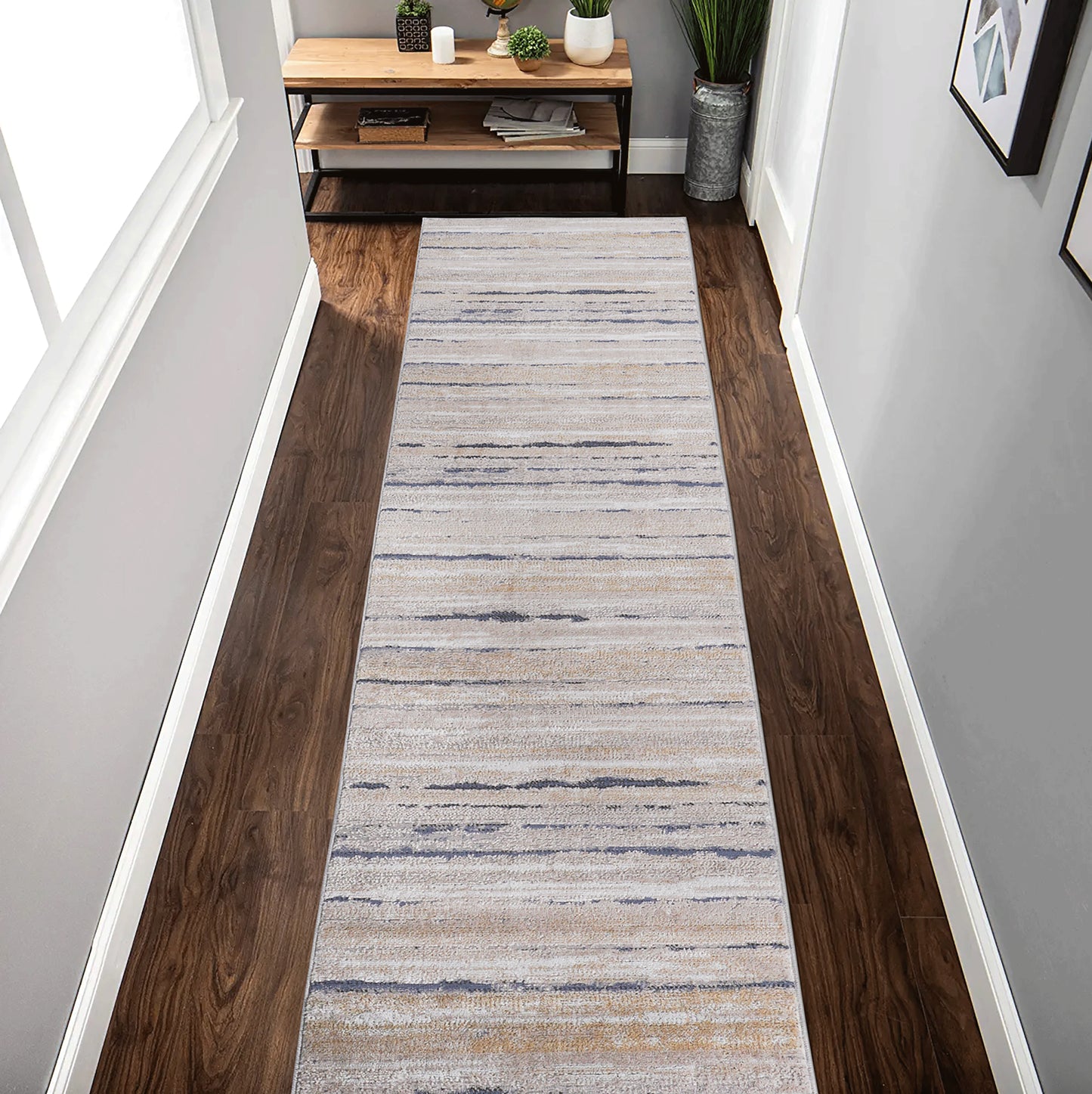 PAYAS 2X8 Ivory Blue  Striped Runner Rug
