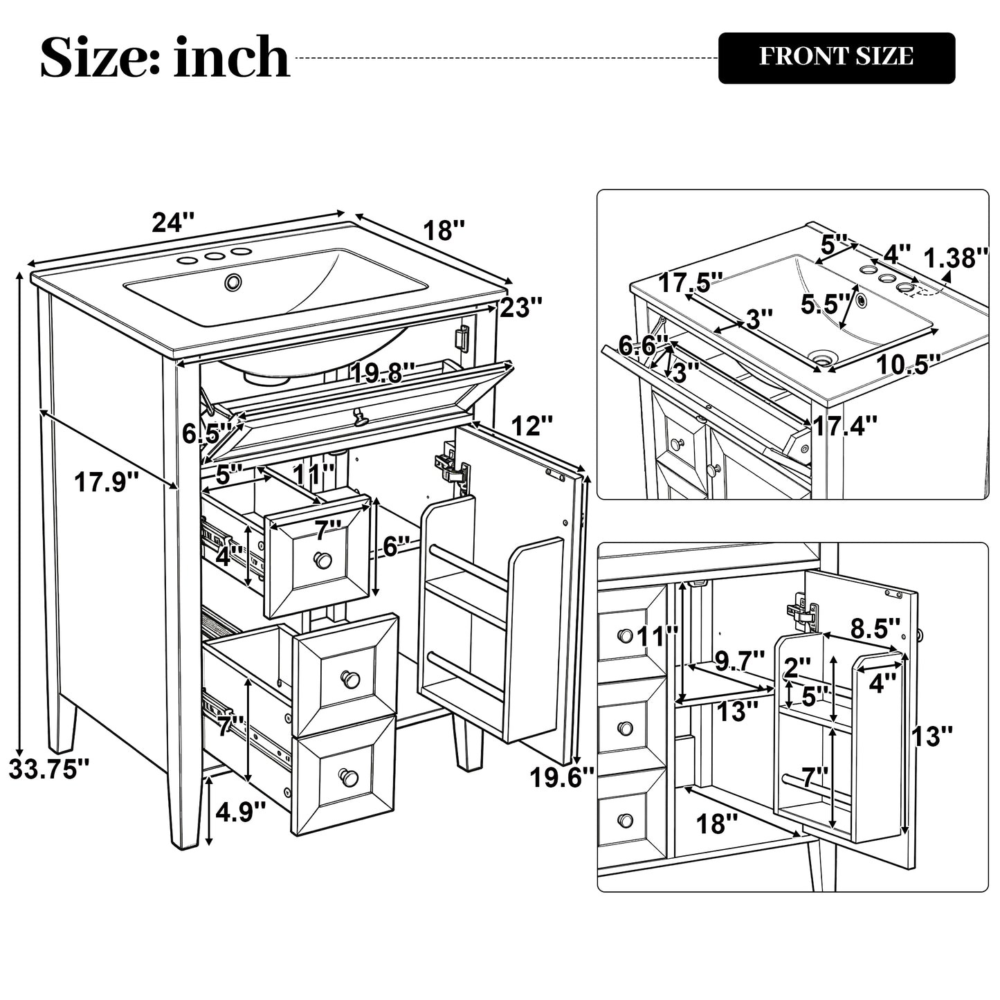 24  Bathroom Vanity With Sink,Ceramic Sink,Bathroom Cabinet With 1 Tip-out Drawers And 2 Pull-out Storage Drawers, Soft-Closing Door With Storage Rack, Solid Wood Legs, One Package, Blue Gray