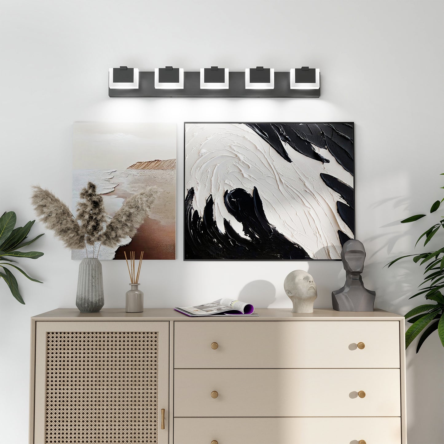 5 Lights Modern Black Vanity Light Up And Down Black Bathroom Lighting Fixtures LED Bathroom Wall Light Over Mirror 6000K