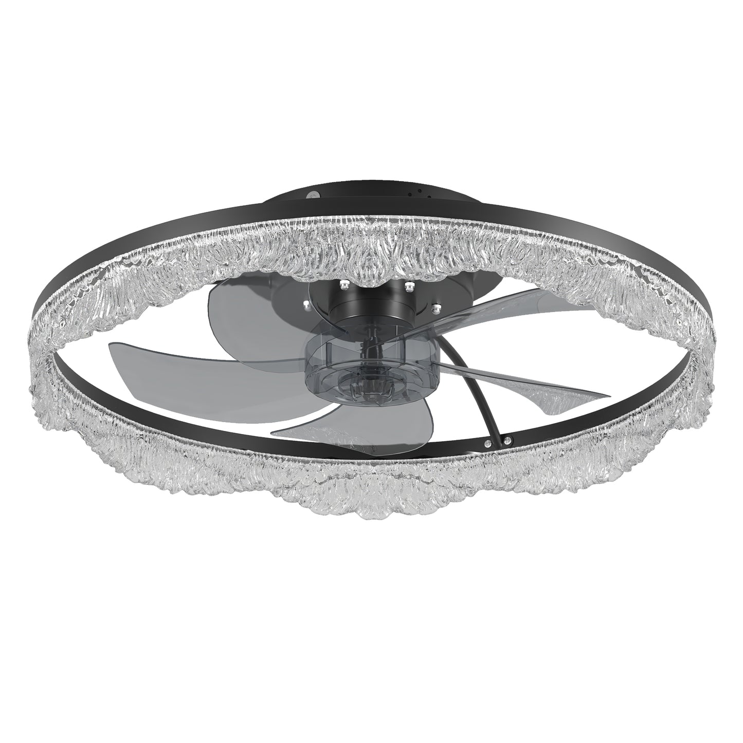 20 Decorative LED Ceiling Fan Light  Modern Flush Mount With Acrylic Ring, Hidden Blades, Remote Control, And Dimmable Light For Stylish Homes Black