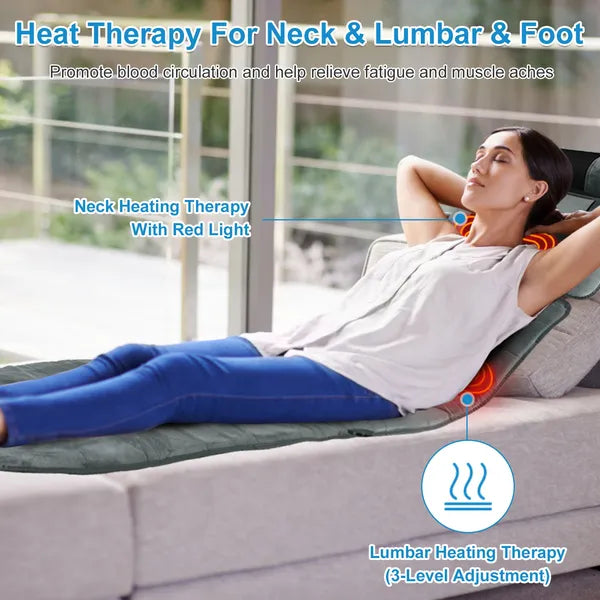 Full Body Electric Massage Mat With Heat Vibration Massage Pad Cushion Back Massage Mattress Chair Pad With Neck Massager Lumbar Pillow With 10 Vibration Motors 3 Timers Anti-Slip Bottom Earplugs
