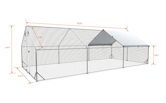 Large Metal Chicken Coop Walk-in Poultry Cage Hen Run House Rabbits Habitat Cage Spire Shaped Coop With Waterproof And Anti-Ultraviolet Cover 19.5L X 9.7'W X 6.4 H