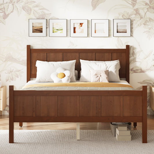 Full Size Flat Panel Bed With Headboard & Footboard, Minimalist Modern Platform Bed With Wood Grain Finish, Shaker And Farmhouse Style Design, Sleek And Functional Bedroom Furniture,Dark Walnut