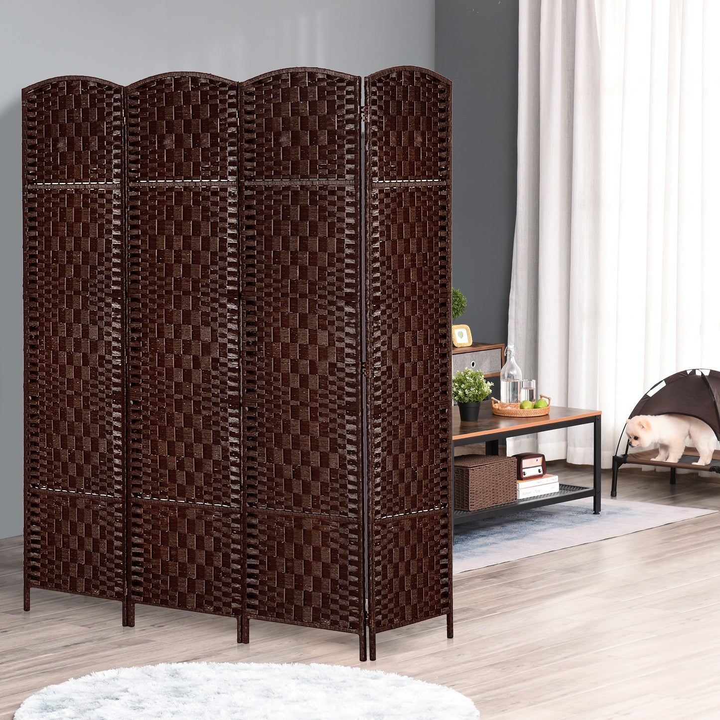 Room Divider, 4 Panel Folding Privacy Screen, 6FT Tall Portable Wicker Weave Partition Wall Divider For Bedroom, Home Office, Brown