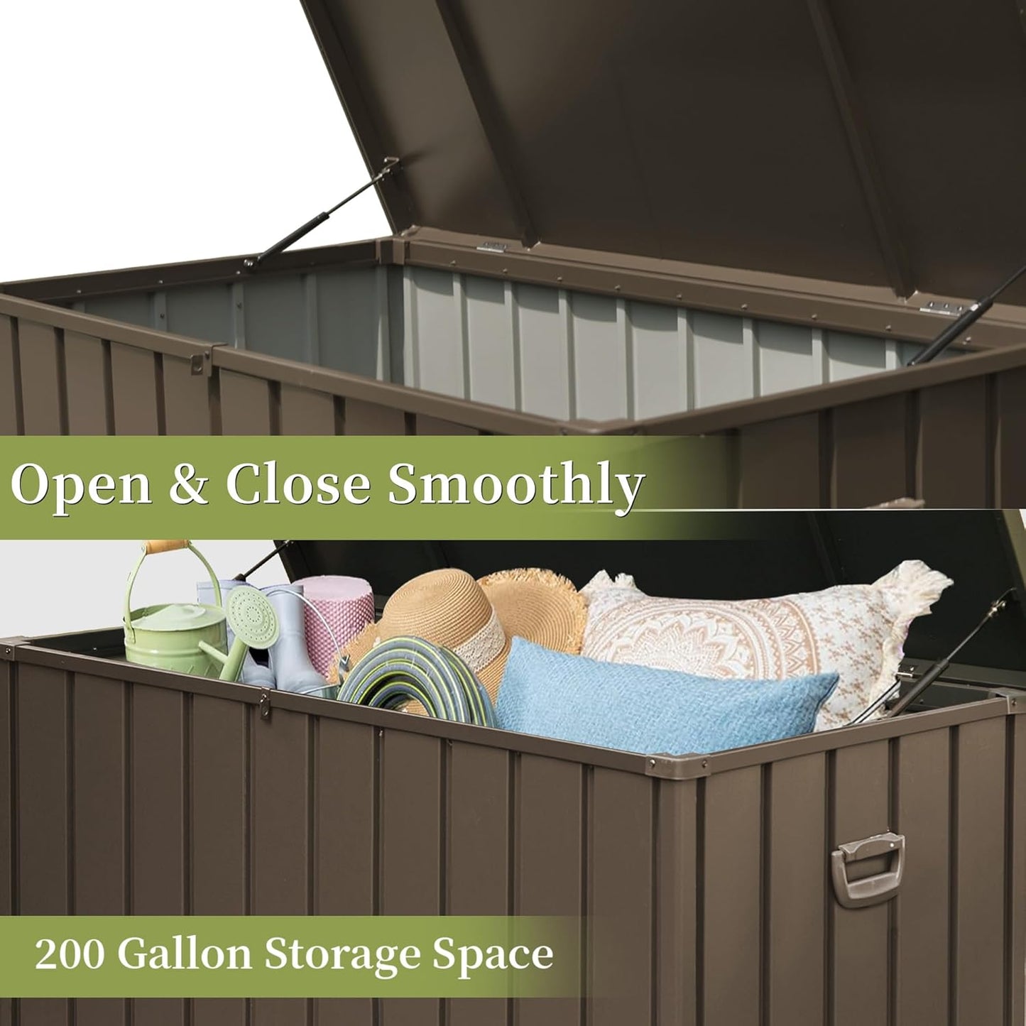 200 Gallon Outdoor Storage Deck Box Waterproof, Large Patio Storage Bin For Outside Cushions, Throw Pillows, Garden Tools, Lockable  Dark Brown