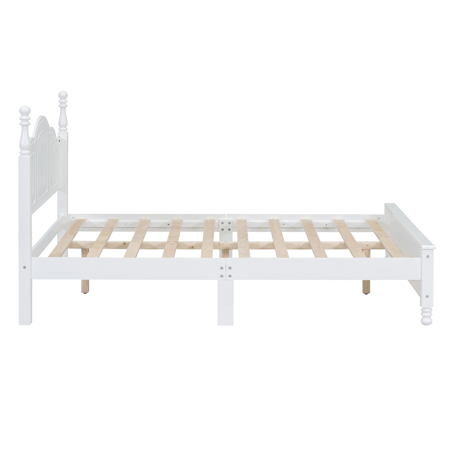 Full Size Wood Platform Bed Frame,Retro Style Platform Bed With Wooden Slat Support,White
